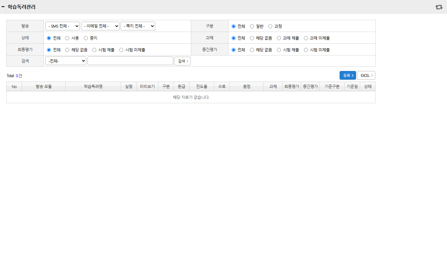 학습독려관리 화면