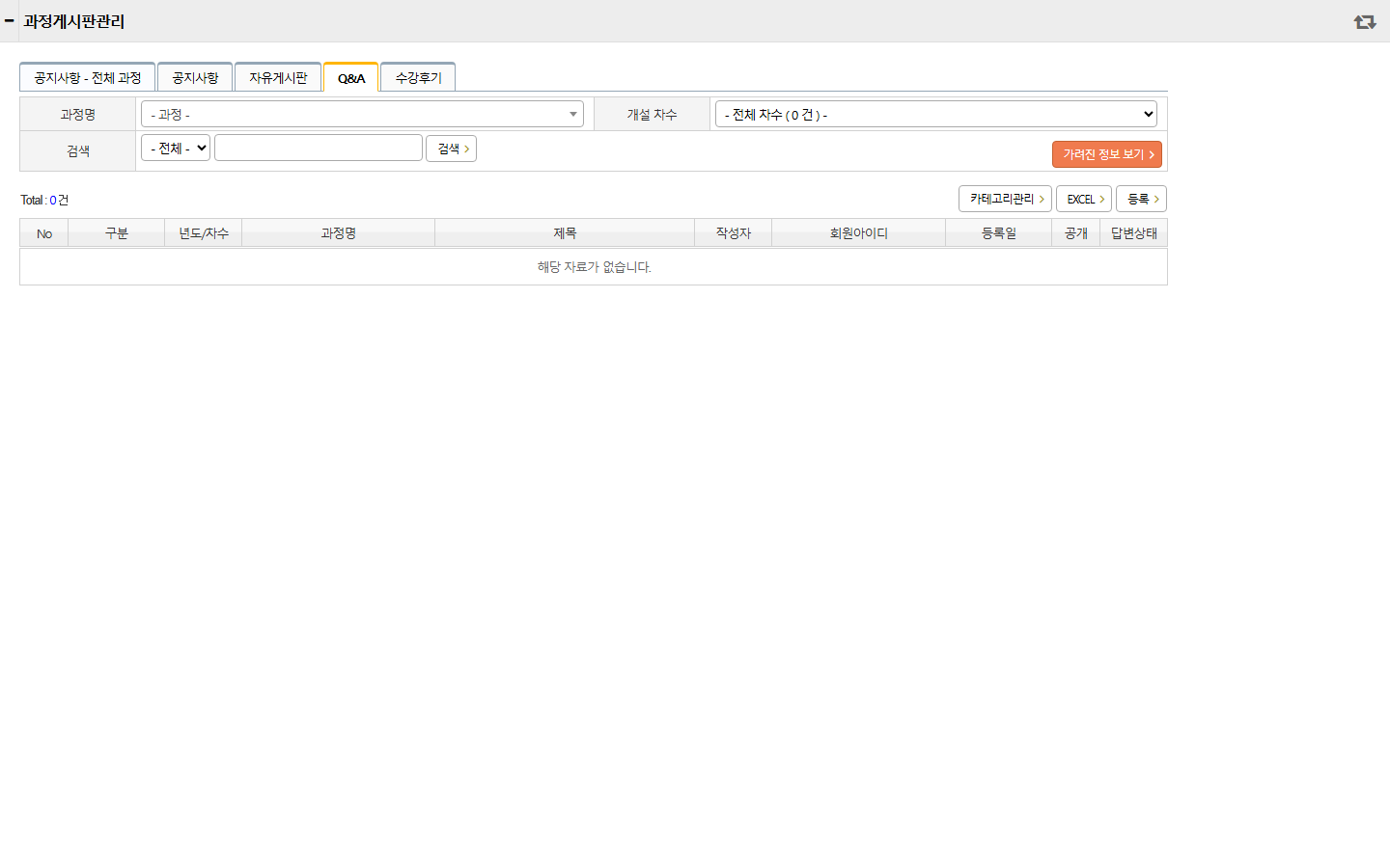 과정게시판관리 목록 화면