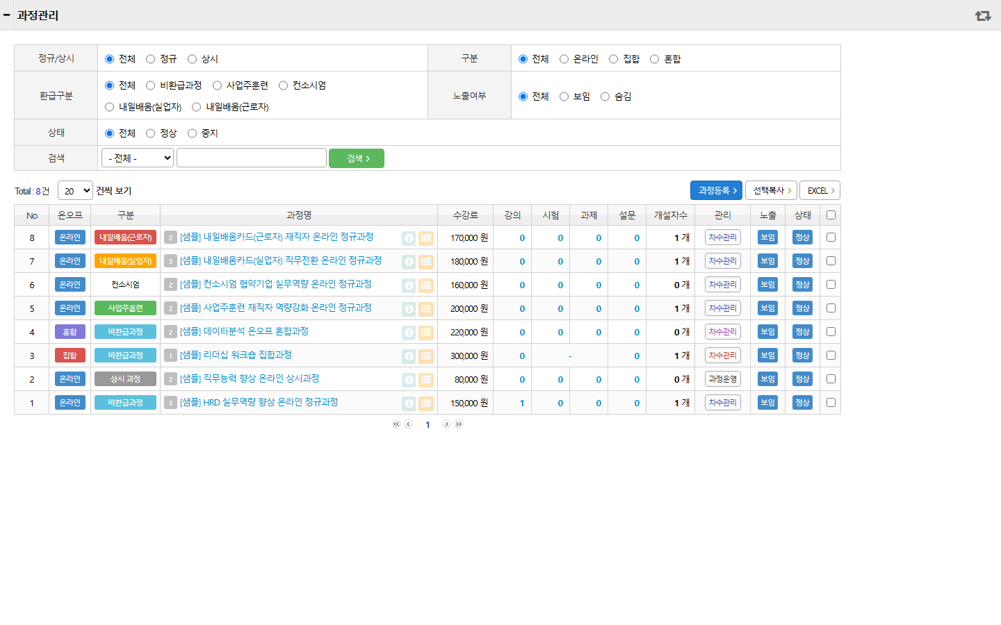 과정 공개(노출) 화면