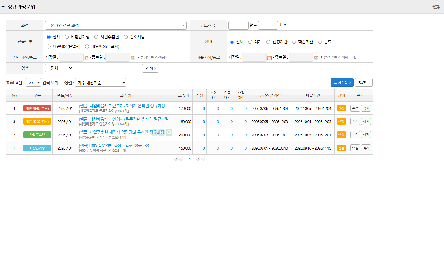 차수 운영 현황 화면